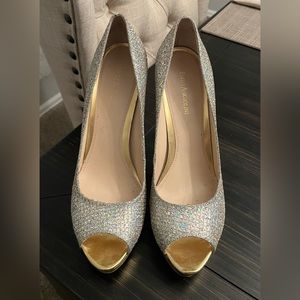 Enzo Angiolini Glitter Sully Peep Toe Platform Heels - 9.5